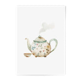 Watercolor Teapot Photographic Print, Floral Tea Pot Illustration, Kitchen Wall Art, Whimsical Art Print, Tea Party Decor - Tawshia